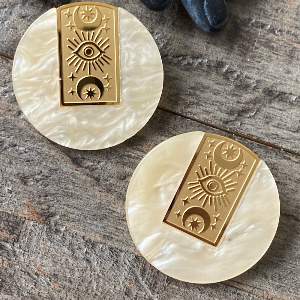 NEW Gold Celestial Disk Statement Earrings - Picture 5 of 7